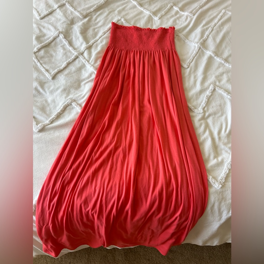 Women's Red Maxi Dress with Smocked Waist